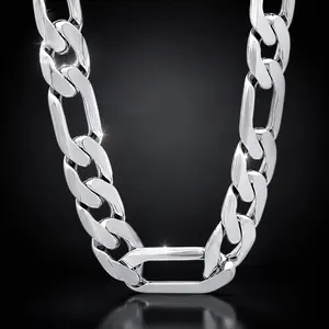 Men’s 12mm Figaro Chain Necklace, Premium 925 Silver Plated Italian Link Chain 18–30 Inch, High Polish Finish, Premium Streetwear Jewelry,cadenas en plata outdoorfun
