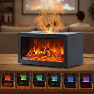 Fire Humidifier & Aroma Diffuser with 7-Color LED Flame Effect, Ultrasonic Aroma Humidifier with Timer for Home, Noiseless 100ml - Perfect for Bedroom Home Office, Christmas Gifts, BlackFriday