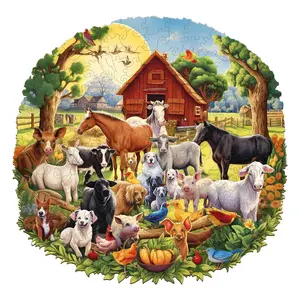 Fun Farm Wooden Jigsaw Puzzle for Adults and Kids Unique Shape Animal Wood Puzzles Challenging Puzzle, Family Game Creative Gifts，Laser-Cut Durable HDF Wood Puzzle