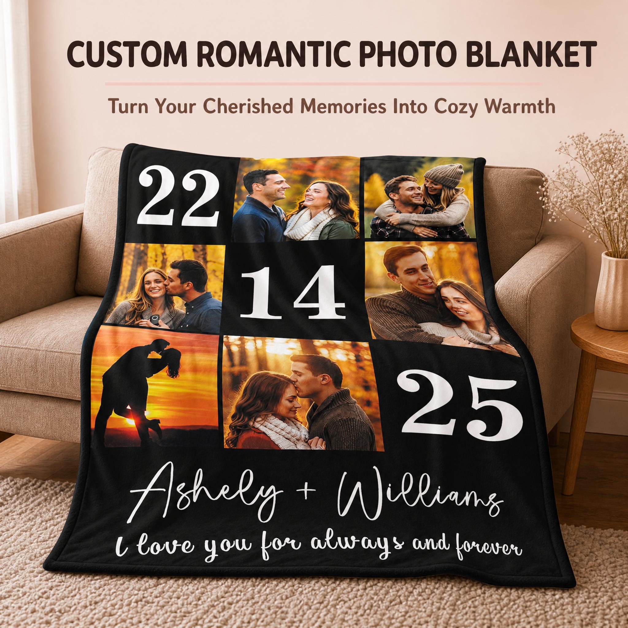Custom Blanket with Picture Wedding Anniversary Valentines Day Gifts for Him Her Personalized Photo Blankets I Love You Couple Gift for Women Boyfriend Girlfriend Wife Husband