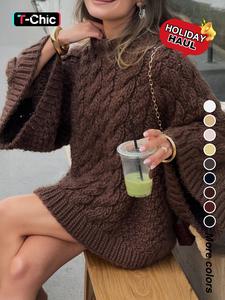 women's casual loose-fit sweater, round neck long sleeve knitted top, fall & winter fashion, daily wear, plain color womenswear