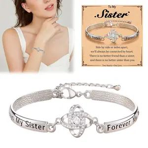 To My Sister Eternal Heart Bracelet – 925 Sterling Silver 18K Gold Plated CZ Engraved Sister Bracelet, Birthday Christmas Valentine's Day Gift