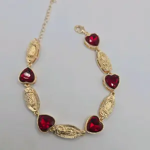 VIRGIN MARY bracelet with beautiful red  hearts Gold-plated beautiful style 8 to 9"inches