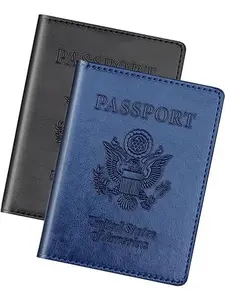 Passport Holder for Travel, Black & Dark Blue Passport Cover Wallet Case, Pack of 2 for Women, Men & Family, Cruise & Vacation Essentials