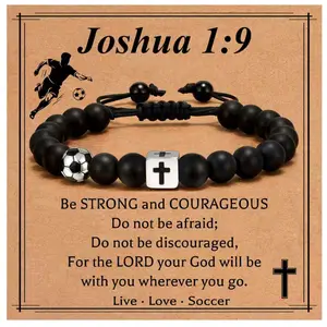 Adjustable Football Charm Cross Bracelet for Men ，Inspirational Faith Gift，Faith  Sports Jewelry For Teen Boys