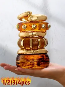 Women's Thick Resin Bracelet Set, Fashionable Metal Buckle Design, Stackable Wristwear for Women & Girls, Stylish Hand Jewelry, Trendy Bangles