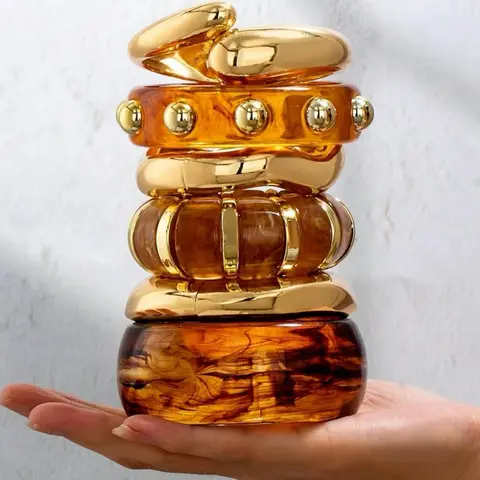 Women's Thick Resin Bracelet Set, Fashionable Metal Buckle Design, Stackable Wristwear for Women & Girls, Stylish Hand Jewelry, Trendy Bangles, Stackable Bracelets, Stacked Design Bracelets