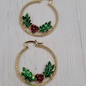 roses hoops beautiful earrings gold-plated cute  style