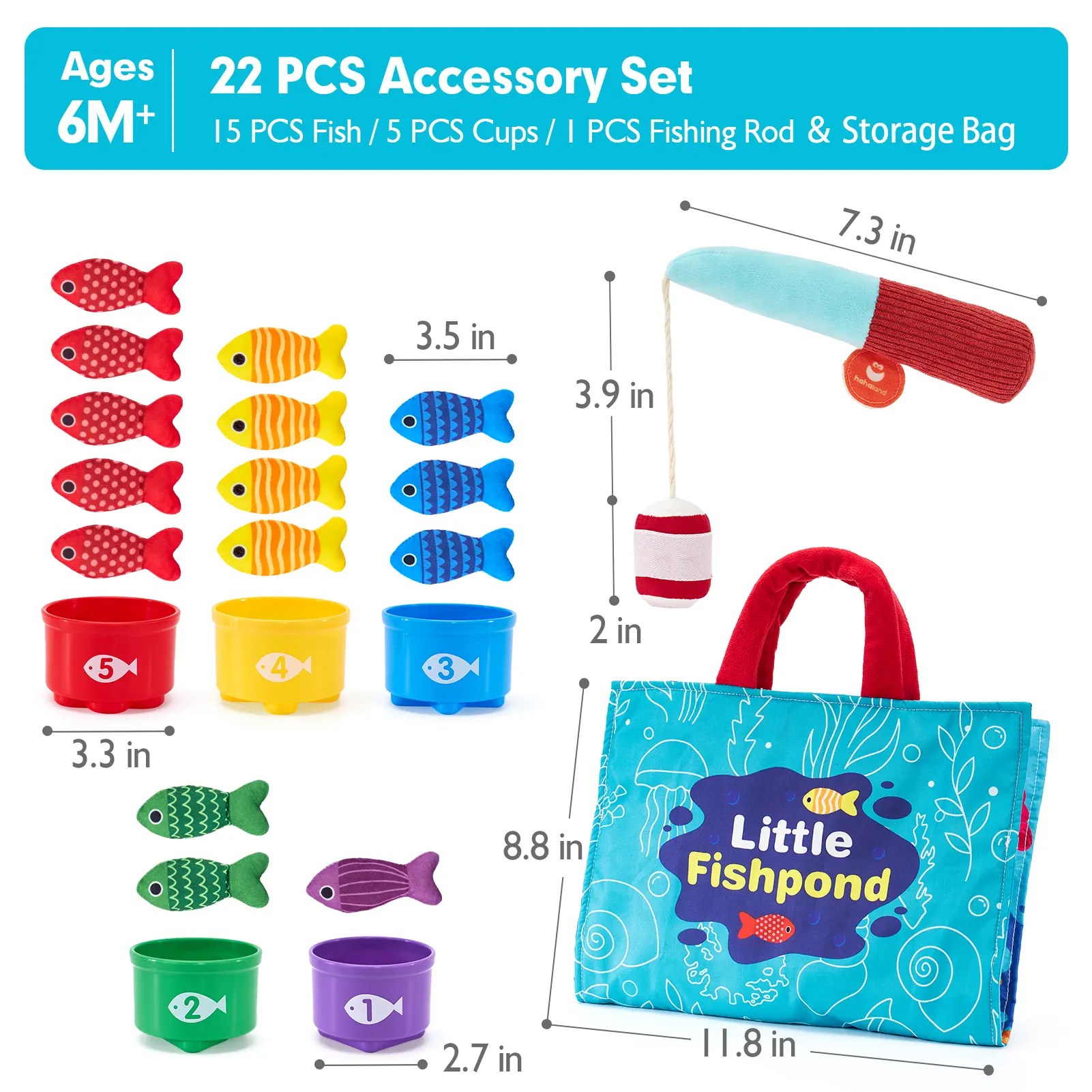 hahaland Toddler Fishing Set-10 in 1 Cloth Fishing Game Toddler Toys with Stacking Cups - Number hahaland Toddler Fishing Set-10 in 1 Cloth Fishing Game Toddler Toys with Stacking Cups - Number