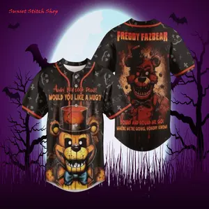 Freddy Fazbear “Round and Round” Horror Game Design / Soft Breathable Fabric / Unisex Halloween & Gamer Fans / Baseball Jersey Shirt / Spooky Season & Costume Parties / #FreddyFazbear #HorrorGame #BaseballJersey #HalloweenShirt #SpookySeason