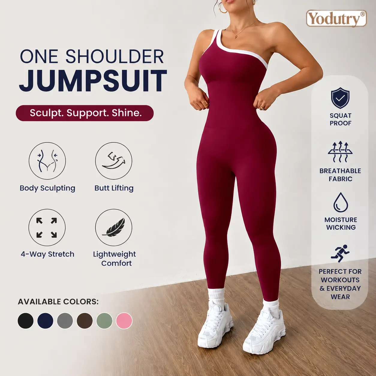 Yodutry | Women's One Shoulder Workout Jumpsuit Seamless Yoga Bodysuit Tummy Control Butt Lift Athletic Romper for Gym Fitness.Flatter Your Shape. Move With Confidence.