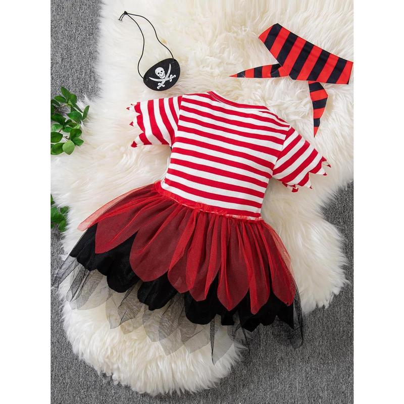 KF5-GCS035   Toddler Baby Girl Pirate Costume Halloween Sea Buccaneer Tutu Dress And Head Scarf With Pirate eye mask