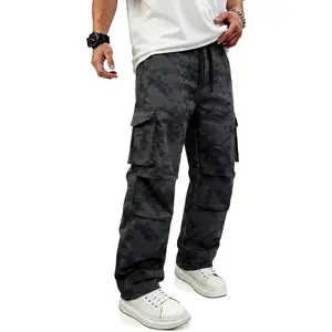 GINGTTO Baggy Cargo Pants Men Camo Wide Leg Fashion Y2K Loose Fit Streetwear Drawstring Stretch