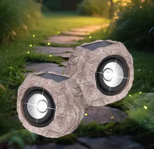 Solar Rock Lights Outdoor - Waterproof LED Spotlights for Garden Pathway Yard Decor with Natural Stone Design