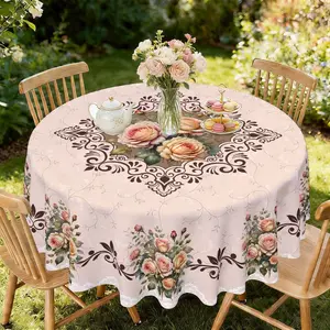 Vintage Luxurious Rose Print Round Tablecloth, Kitchen Restaurant Decor, Furniture Protector, Party Decoration, Hotel Wedding Gift