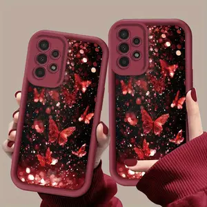 A Gorgeous Red Glitter Butterfly Pattern Phone Case, TPU Shockproof Full Protection Case, Suitable for Samsung S21/22/23/24/25/NOTE20 PLUS ULTRA FE A13/14/15/16/17/33/34/35/36/52/53/54, Ideal Gift for Friends and Family, T216