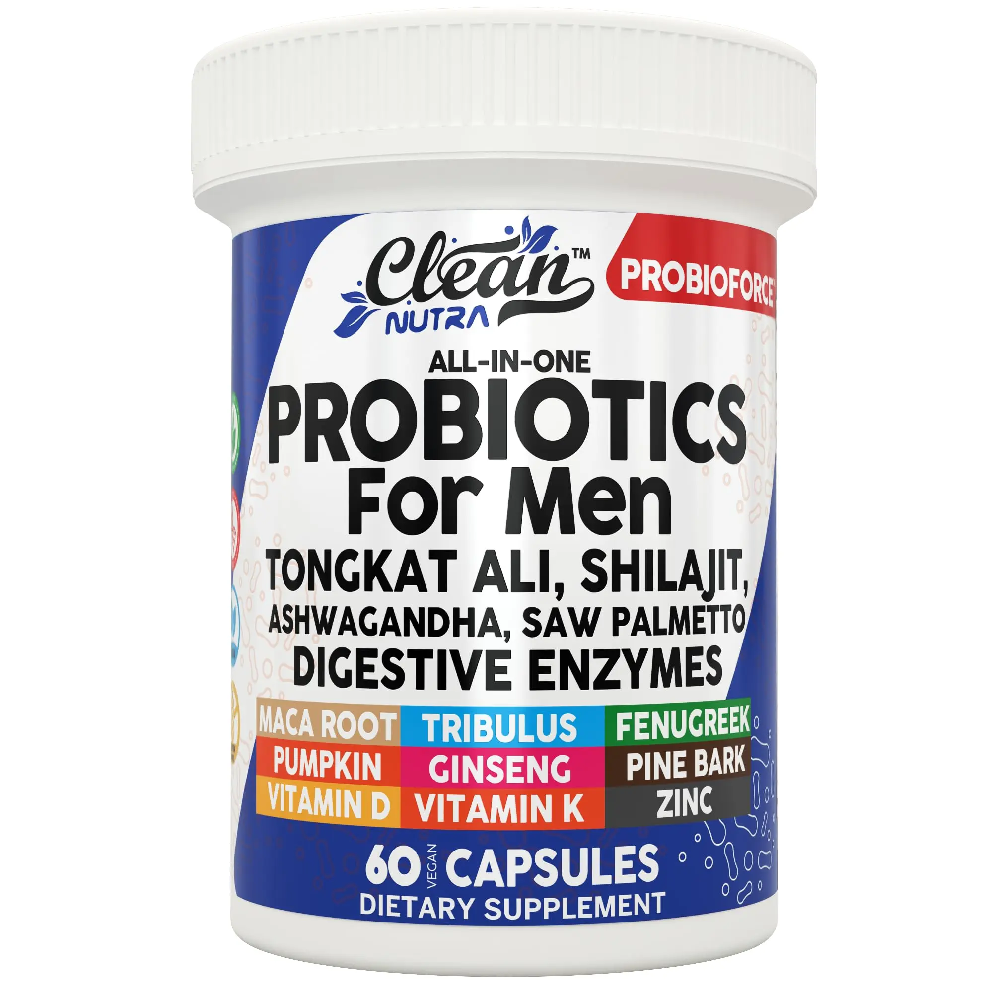 Clean Nutra Tongkat Ali + Ashwagandha Supplement Probiotics for Men - ProbioForce Vitality Boost Clean Nutra Tongkat Ali + Ashwagandha Supplement Probiotics for Men - ProbioForce Vitality Boost