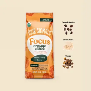Focus Mushroom Coffee, Organic Ground Coffee with Lion's Mane and Chaga Mushroom, 12oz Bag