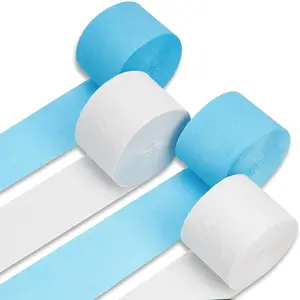 PartyWoo White & Light Blue Crepe Paper Streamers, 4-Piece 328ft Pack, Pearl White & Light Blue Decor for Birthday, Wedding, Baby Shower Party Supplies