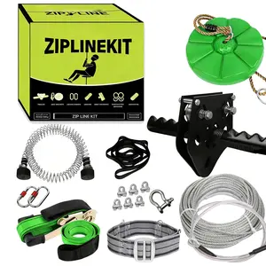 200FT Zip Line Kit for Kids & Adults, Backyard Zipline with Seat, Trolley and Spring Brake, Holds Up to 380 lbs