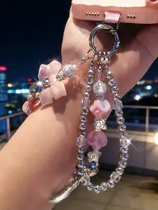 Fashion Bow and Beaded Phone Chain, Mobile Phone Chain, Dual-Chain Feather Cute Elegant Phone Strap, Women Girls Daily Versatile Phone Belt, Phone Decoration Accessory, Phone Charms