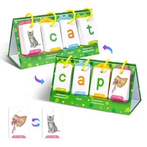 Children Cvc Word Flashcards Set with Stand Base, Natural Reading & Animal Vocabulary Toy, Colorful Illustrations, Early Education, Flashcards Learning Alphabet