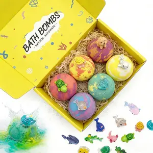 Children's bath balls, including surprise spring toys, 6-piece exquisite gift box for children's bath balls, unisex, Easter basket stuffing with surprise toys, soothing skin care and interesting bathing time.