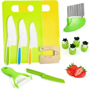13 Pieces Kids Kitchen Set Include Serrated Edges Plastic Toddler Knife, Kids Kitchen Accessories, Montessori Cooking Gift for Boys and Girls