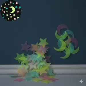 Glow in the Dark Stars & Moon Stickers | Safe Removable Wall Decals for Kids Room | Waterproof & Tear Resistant Night Sky Decor | Eco Friendly Adhesive No Wall Damage | Decorative Wall Sticker