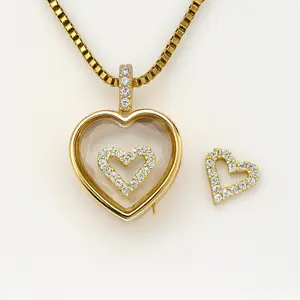 Crystal Heart Locket with Floating Heart-Shaped Charms and Crystals for Adults Elegant Necklace Jewelry