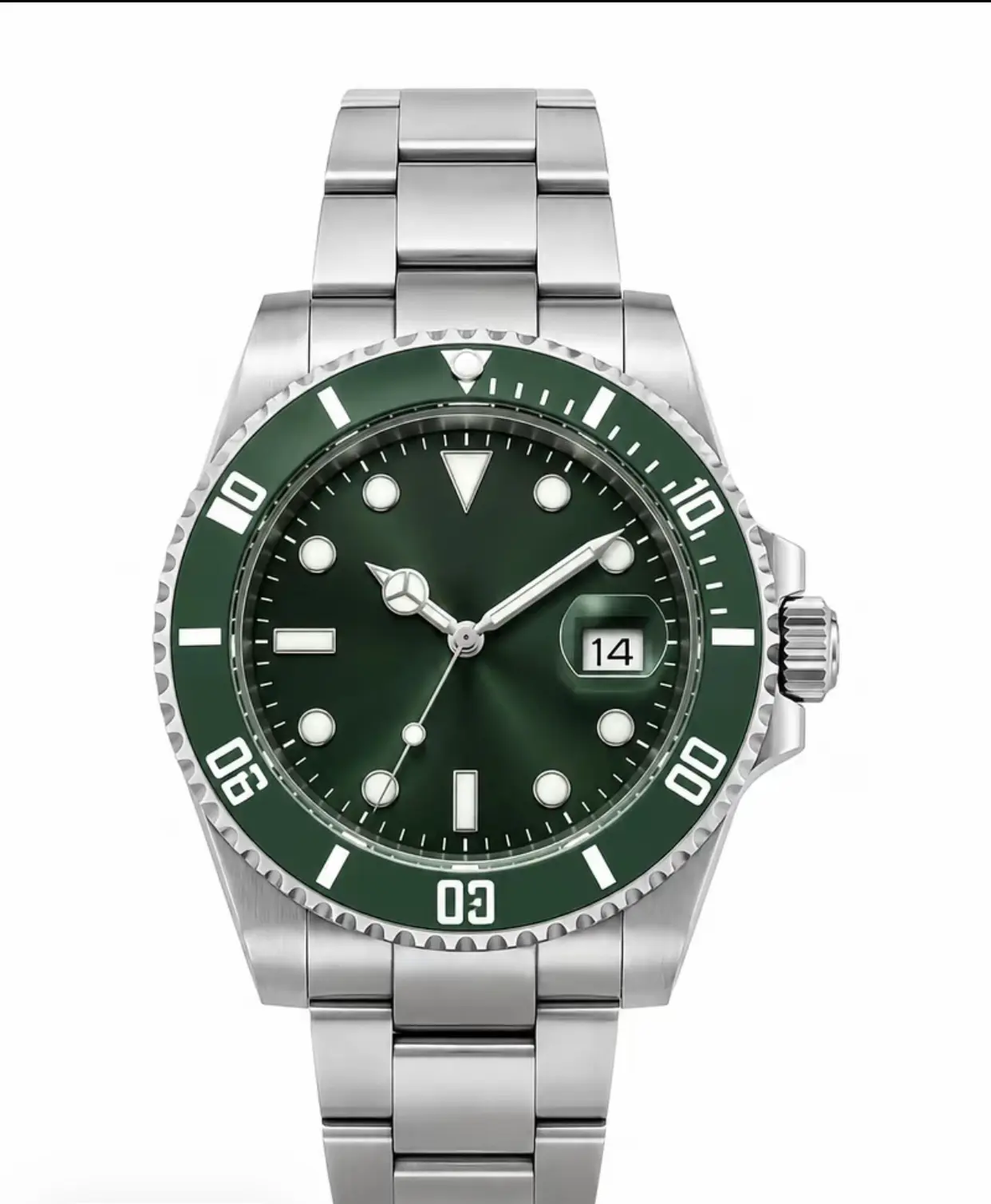 Men’s Green Dial Diver-Style Watch – Stainless Steel Date Display Fashion Wristwatch