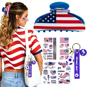 Merch Gifts Set: USA Flag Hair Claw Clip, Soccer Keychain & USA Flag Tattoos, Accessories for Women Girls, Party Favors & Game Day Outfit 2026
