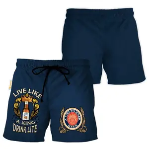 Miller Lite Blue Basic Swim Trunks, Men’s Hawaiian Swim Trunks – Vacation Ready Beach Shorts