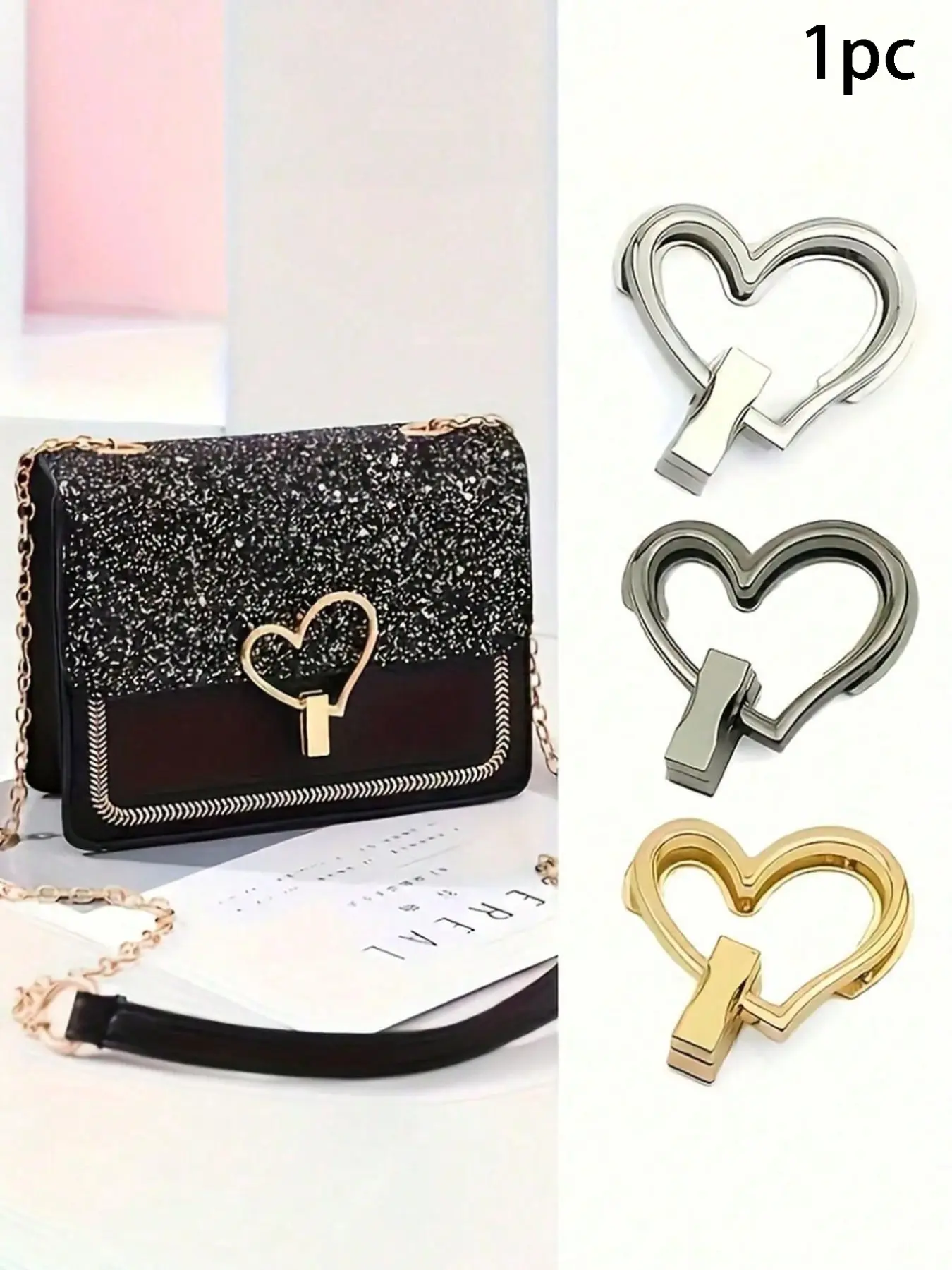 Heart Shaped Bag Lock, Metal Purse Buckle, DIY Craft Accessory, Fits Wallets, Handbags, Shoulder Bags, Replacement Part