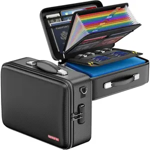 Fireproof Document Box with Lock, Hard Case File Organizer with Accordion File Folder, Fireproof Water Resistant Safe Box  Office Travel Storage for Important Documents Laptop Black