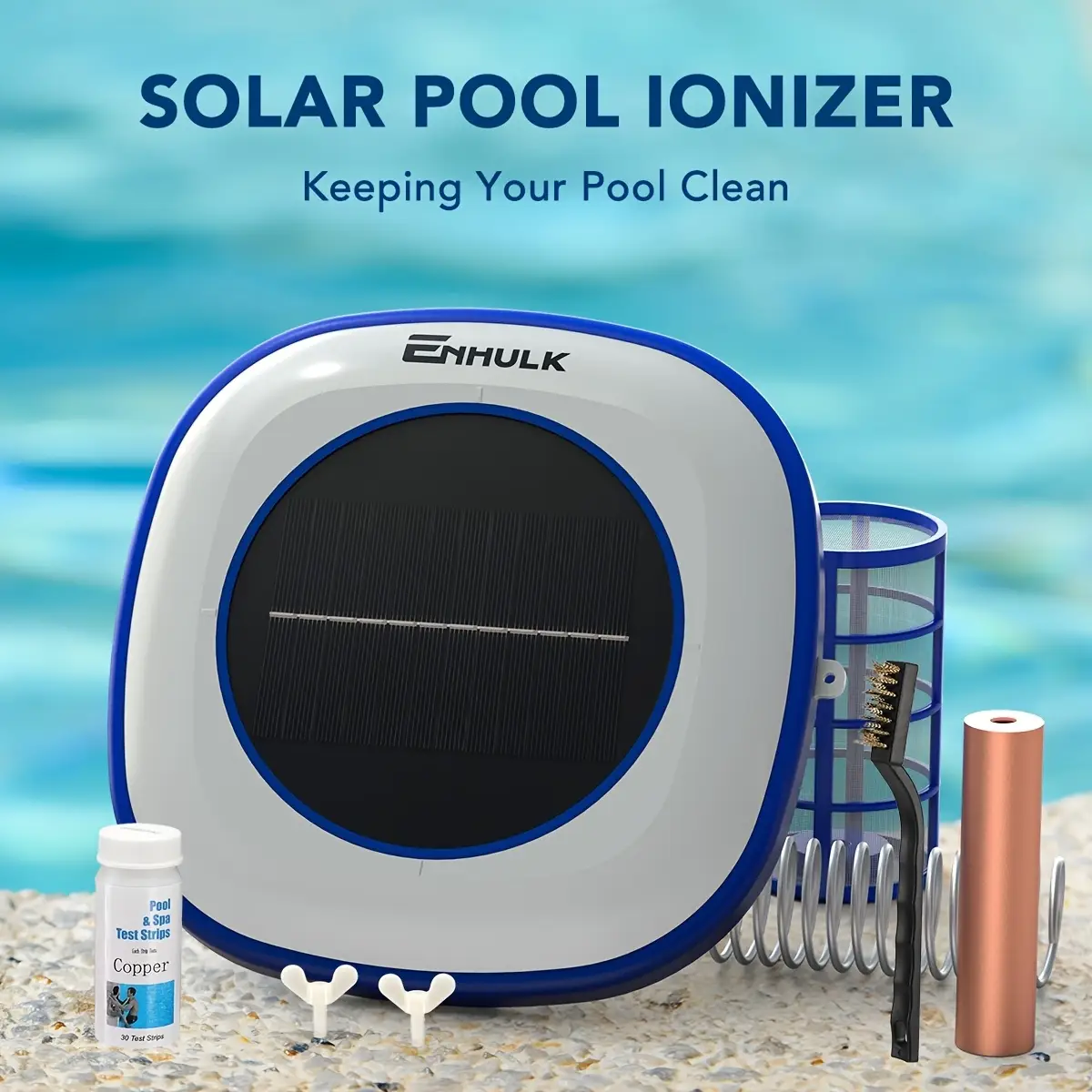 Enhulk Solar Pool Ionizer, Floating Water Cleaner and Purifier - Cleans Pools Up to 45,000 Gallons, Ideal for Above Ground, In-Ground Pools, Spas, and