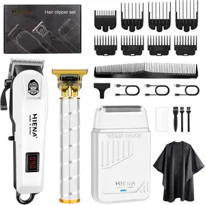 HIENA Haircutting Scissors Zero Gap Hair Clipper Set & Men's Metal Foil Shaver, Professional Cordless Rechargeable Beard Trimmer Haircutting Tool Kit with LED Display, Men's Gift