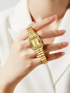 Women's Elegant Rectangle Dial Quartz Watch, Fashionable Wristwatch for Women & Girls, Trendy All-match & Exquisite Watch for Birthday Gift with Box