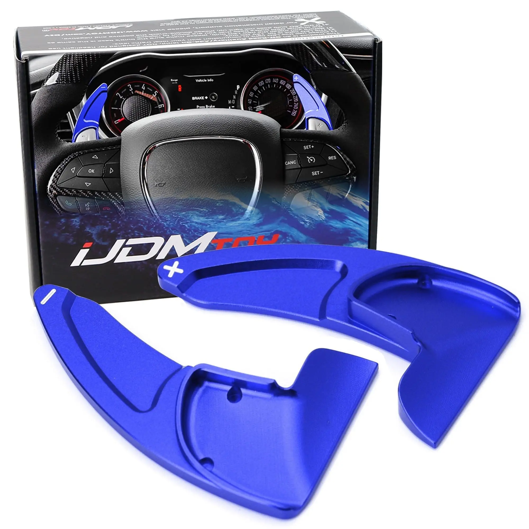 iJDMTOY Sports Blue CNC Billet Aluminum Large Paddle Extensions For Challenger Charger Durango, Grand Cherokee, 300/300C