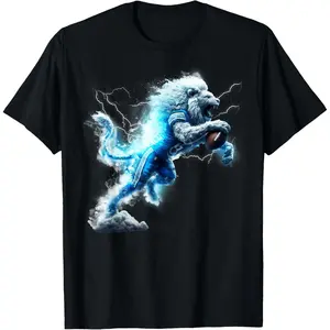 Lions American Football Lightning Funny For Men Women T-Shirt Cotton Fabric