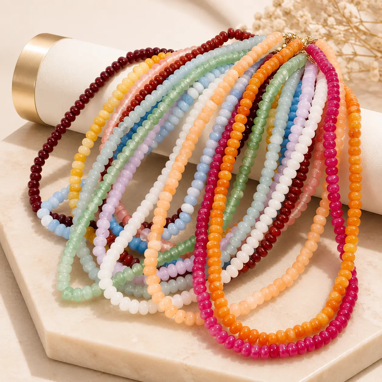 Women's Colorful Natural Stone & 8mm Glass Beaded Costume Necklace, Fashion Accessory for Her