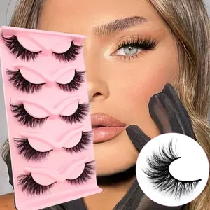 5 Pairs Cat Eye Long Dense Natural Fake Mink Eyelashes, Versatile Synthetic Lashes for Everyday Use, Enhance Your Look Instantly