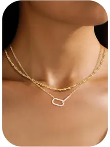 Layered Gold Necklaces for Women Non Tarnish, Dainty 14K Gold Plated Cubic Zircon Necklace Stack Layering Chain Necklace Stackable Cute CZ Pendant Choker Necklace for Women