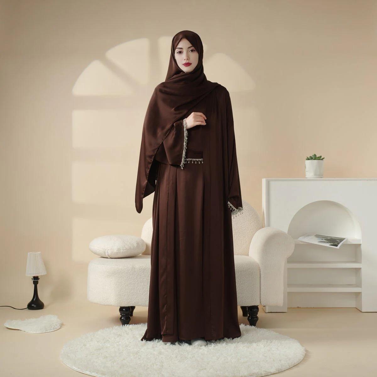 4-Piece Abaya Set: Satin Diamond Tassel Abaya Set (MOA010) - Women Summer Elegant Dress traditional clothes festive wear modestfits modestwear muslimah Eid & Parties! Luxurious, modest, and perfect for any occasion. #ModestFashion Luxury Satin Abaya Set 4-Piece Abaya Set: Satin Diamond Tassel Abaya Set (MOA010) - Women Summer Elegant Dress traditional clothes festive wear modestfits modestwear muslimah Eid & Parties! Luxurious, modest, and perfect for any occasion. #ModestFashion Luxury Satin Abaya Set