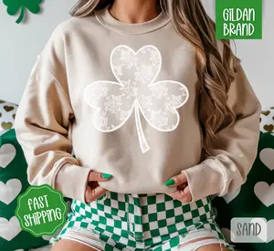 Lace Clover Sweatshirt, St Patrick's Day Crewneck, Cute Women's Sweater