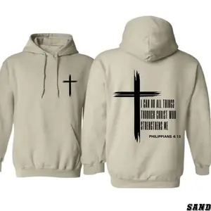 Cross Verse Hoodie - Classic Religious Design with Philippians 4:13, Unisex Sweatshirt for Christians and Scripture Fans, Daily Wear Pullover	