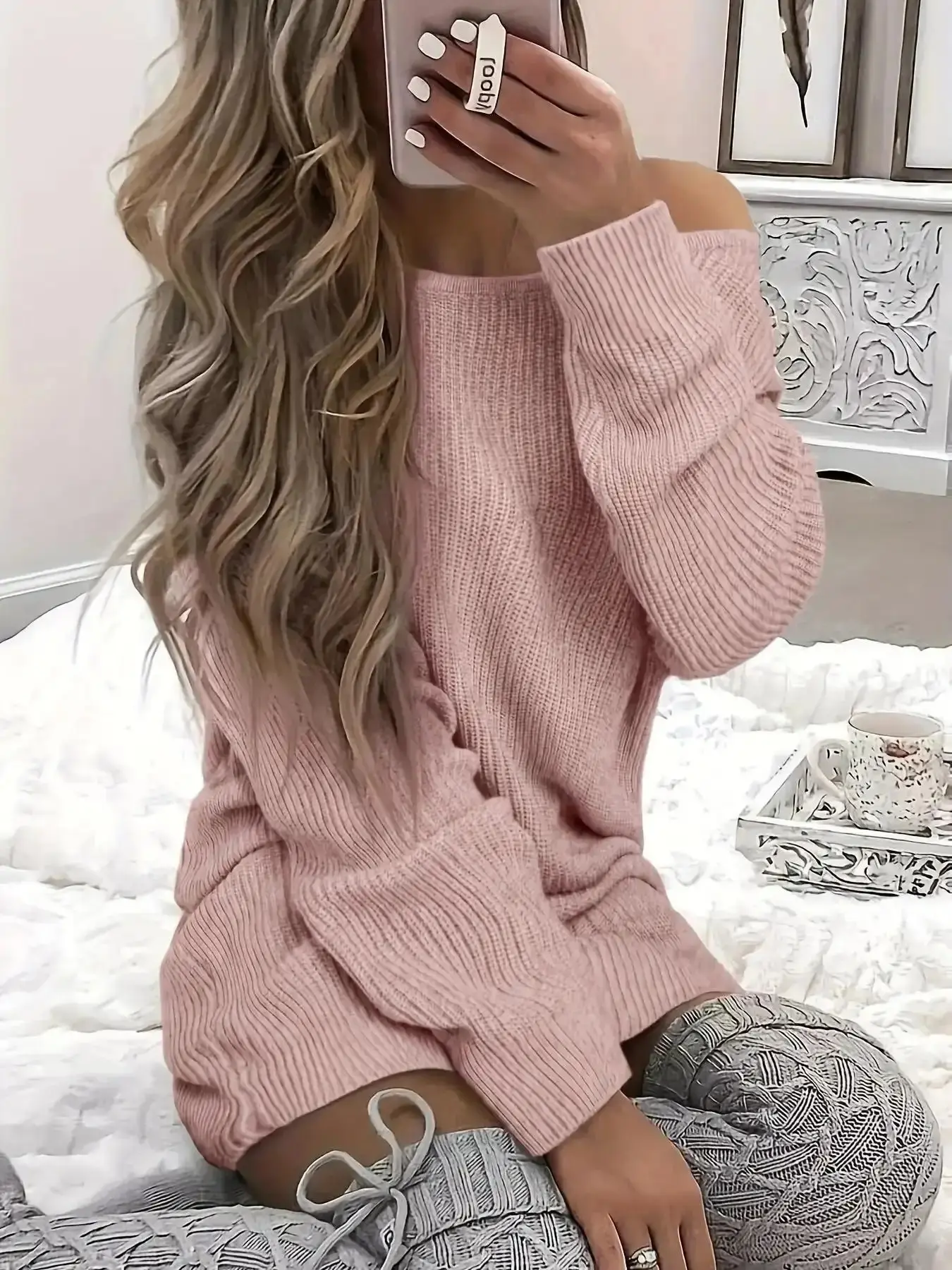 Women's Plain Basic Feminine Criss Cross Backless Soft Knitting Sweater Dress, Casual Style Drop Shoulder Long Sleeve Jumper for Fall & Winter, Knitwear Daily Wear, Chic wardrobe staple slim fit midi dress statement