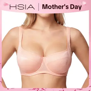 HSIA Starry Night Plus Size 4mm Lightly Padded Wide Straps Balconette Bra Underwire Bra Lifting Support High Side Coverage Natural PushUp Effect