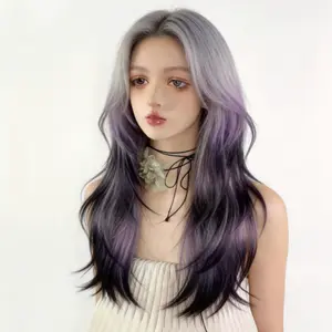 Siamese Cat Y2K Jellyfish Wig with Silver Purple Black Gradient and Princess Cut Layers for Alt Fashion and Cosplay