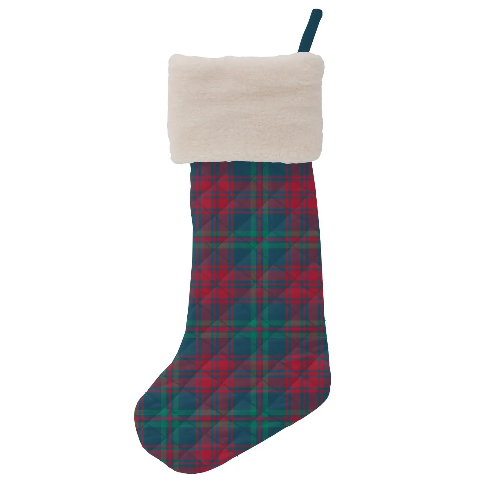 Print Quilted Stocking in Peacock Plaid/Peacock Yeti